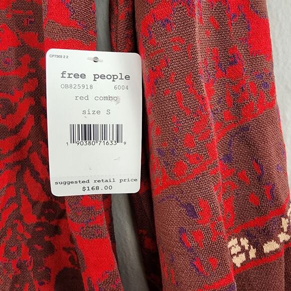 NEW Free People Music and Lyrics Damask Knit Long Sleeve Sweater Dress Red - Picture 11 of 13